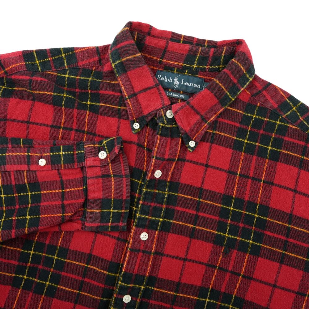 Vtg Ralph Lauren Shirt Mens XL Classic‎ Fit Red Buffalo Plaid Flannel Lumberjack